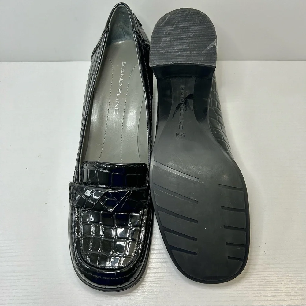 Bandolino Crocodile Texture Black Patent Leather Chunky Loafers Size 8 1/2